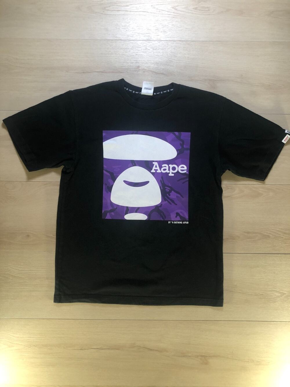 Aape By A Bathing Ape Purple Camo Moonface Tee Black L [0013]
